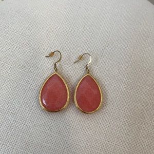 Coral and gold teardrop earrings